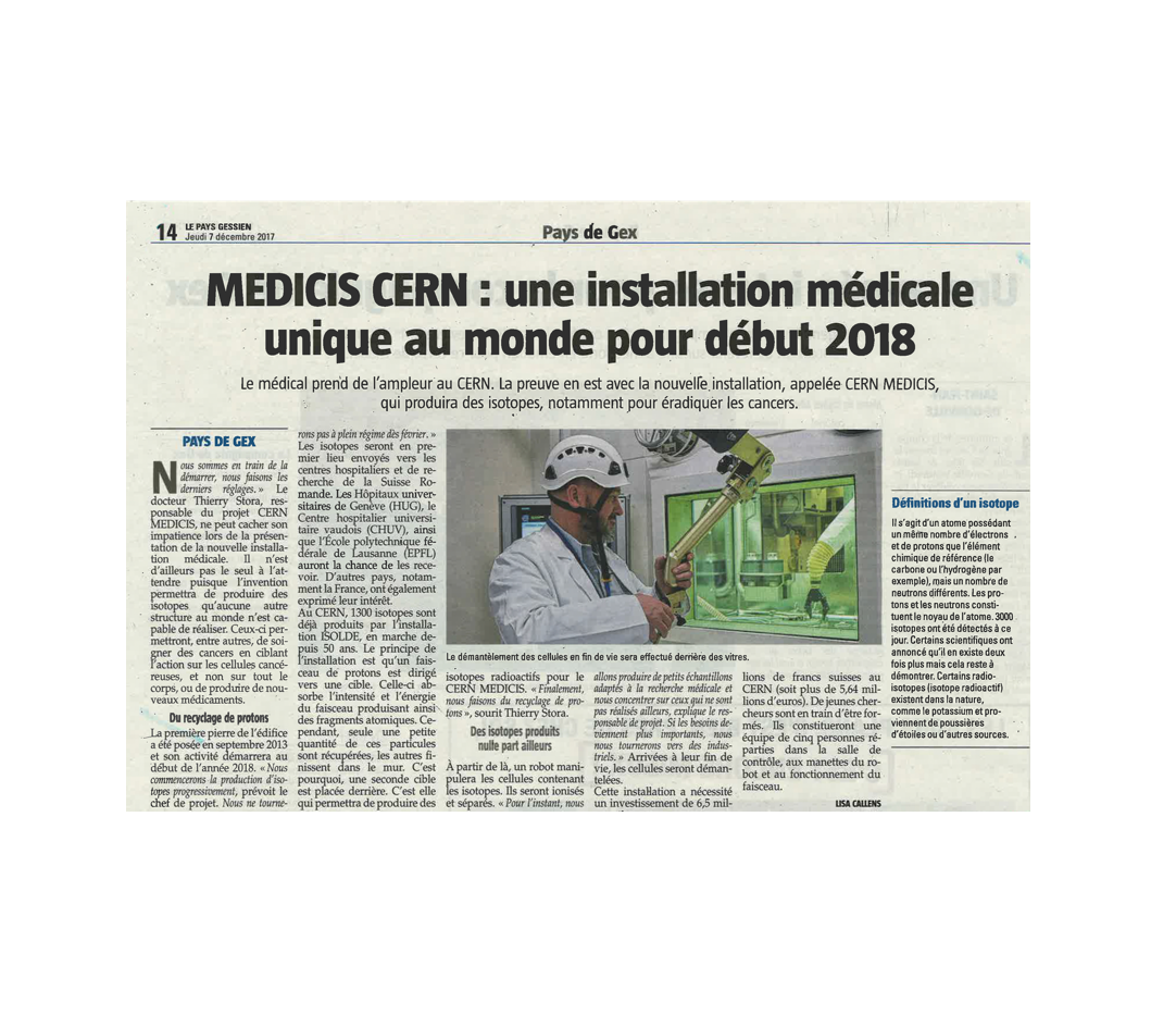 MEDICIS CERN, une installation médicale unique au monde pour début 2018 | Le Pays Gessien
